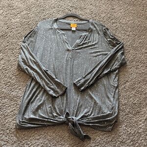 Ruby Rd. Gray Long Sleeve Blouse with Tie-Front